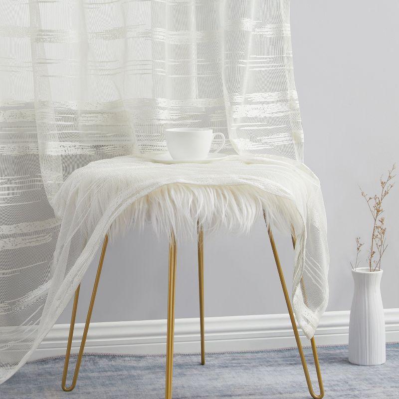 HLC.ME Broadway Stripe Decorative Semi Sheer Light Filtering Grommet Window Treatment Curtain Panels - Set of 2 - White, 54 W x 96 L