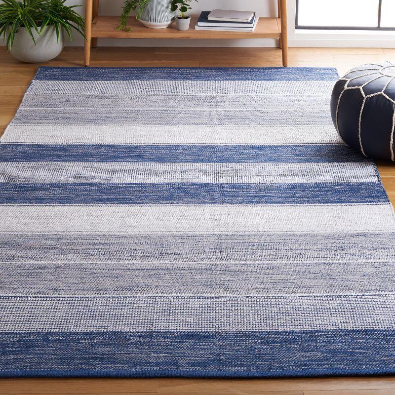 Modern Boho Grey and Blue Striped Kilim Wool-Cotton Rug 6'x9'