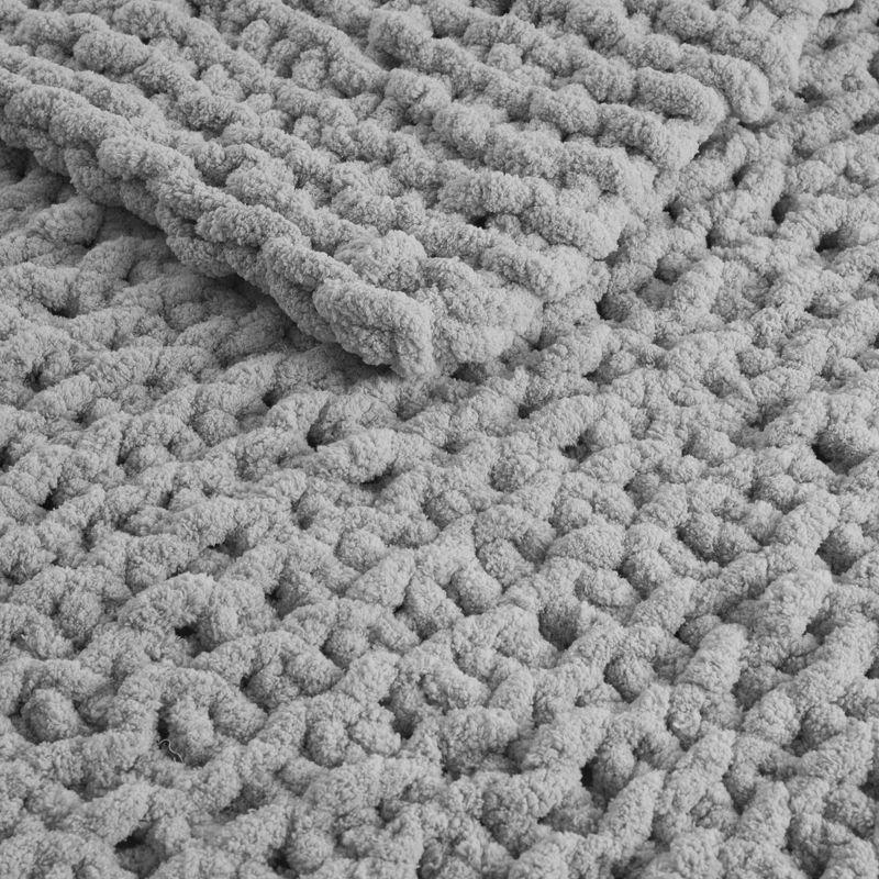 Gray Chenille Chunky Knit Handmade Throw Blanket