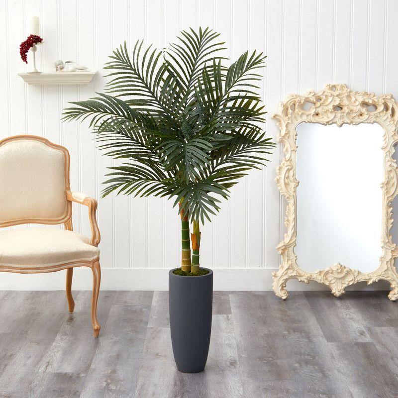 Nearly Natural 58-in Golden Cane Artificial Palm Tree in Gray Planter