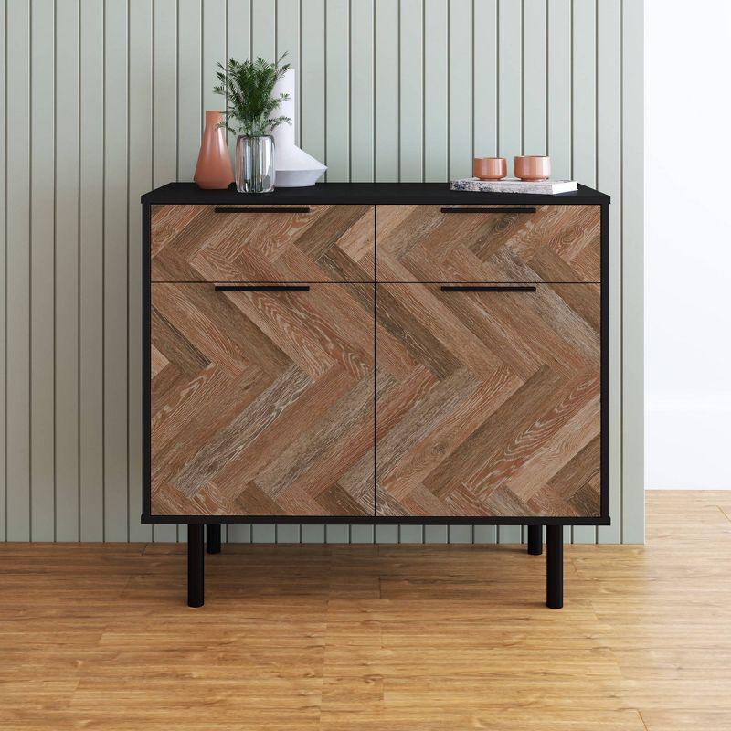 Manhattan Comfort Liam Mid - Century Modern 4 Shelf Sideboard Black/Brown