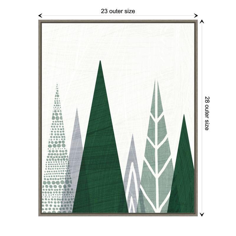 Geometric Evergreen Trees Green and Gray Framed Canvas Wall Art