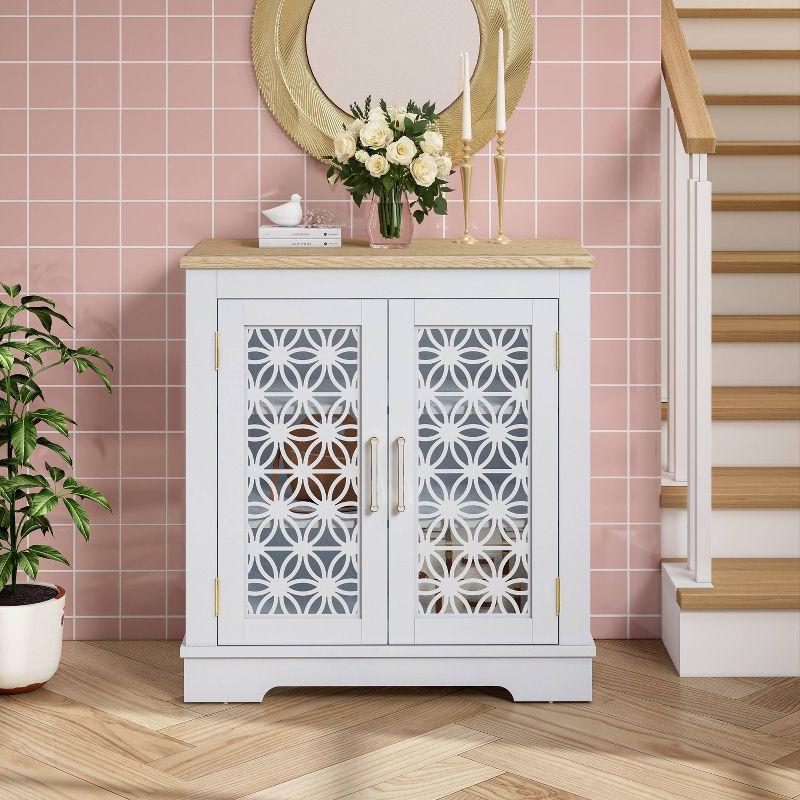 30" Storage Sideboard Buffet Cabinet White - Home Essentials: Rustic Bohemian Style, Adjustable Shelves, Tempered Glass Doors