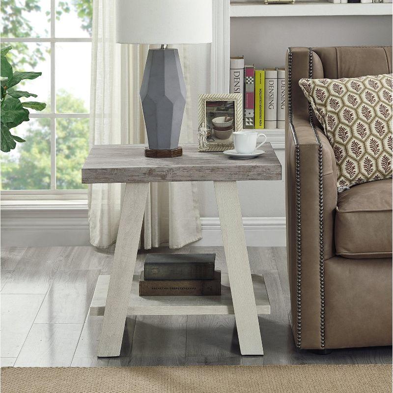 Roundhill Furniture Athens Contemporary Two-Tone Wood Shelf End Table in Weathered Gray and Beige