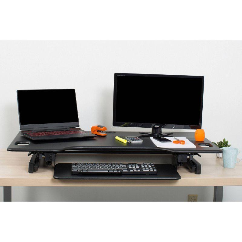 Rocelco 46" Height Adjustable Sit To Standing Desk Riser Black : Extra Large, Ergonomic Keyboard Tray, No Assembly Required