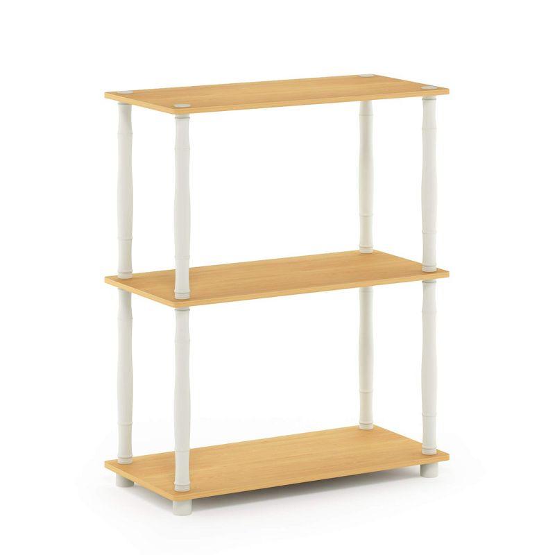 Furinno 3-Tier Decorative Bookshelf Open Multipurpose Shelf Bookcase Freestanding Display Rack with Classic Tube,Beech/White