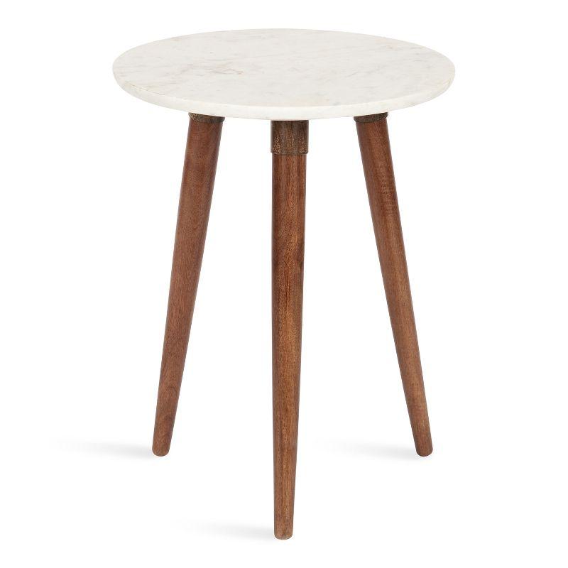 Kate and Laurel Rumsen Round Marble Side Table, 16x16x21, Walnut Brown