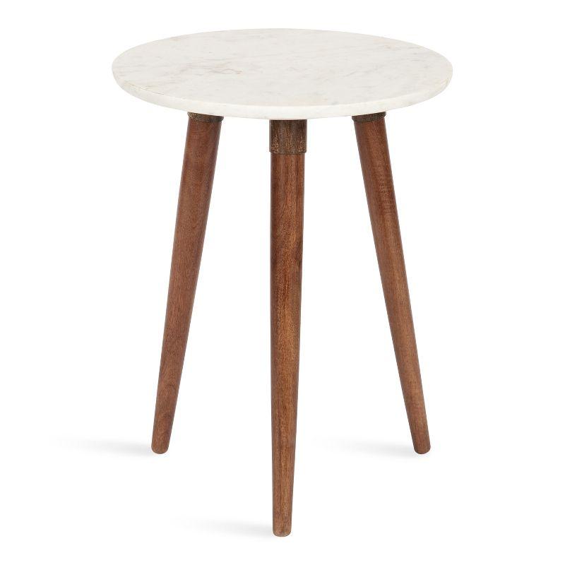 Walnut Brown and White Marble Round Side Table