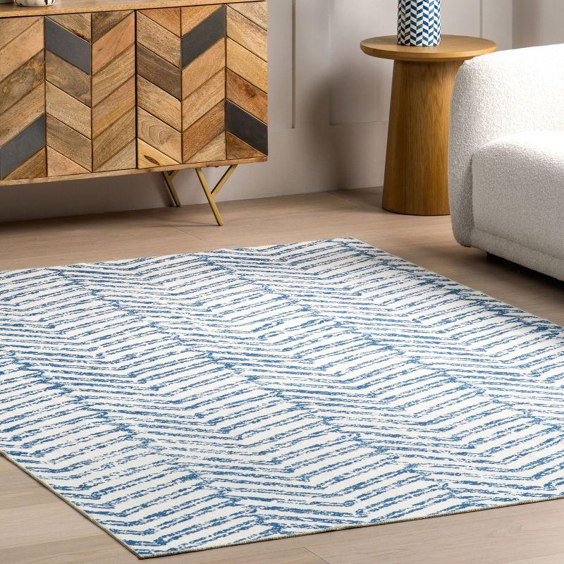 Nuloom Rosanne Herringbone 3x5 Machine Washable Accent Indoor Area Rug for Living Room Bedroom Dining Room Entryway Kitchen, Blue/Ivory