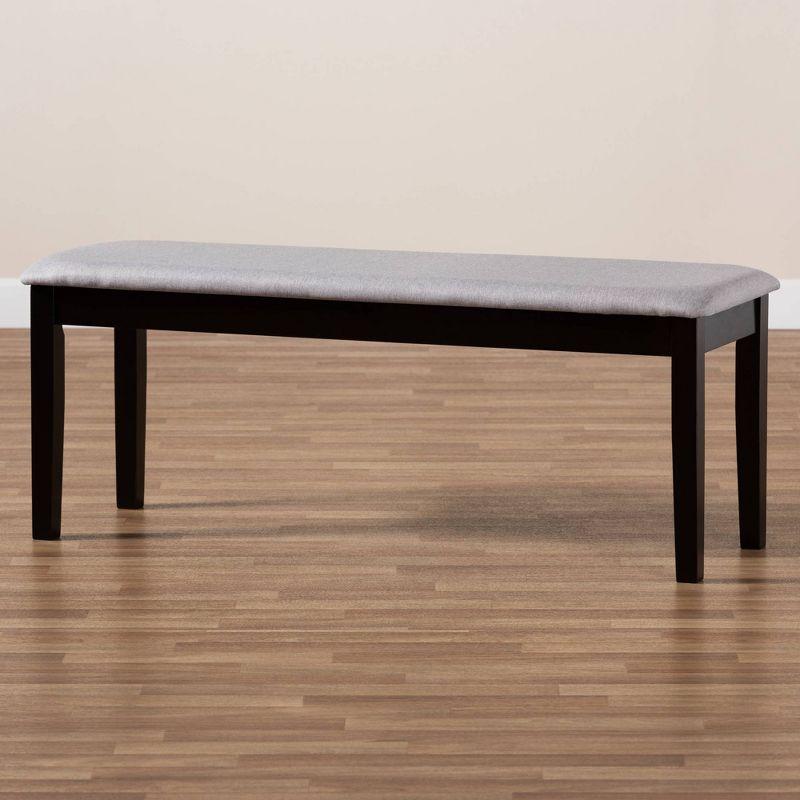 Elegant Dark Brown Wood and Grey Fabric 48" Dining Bench