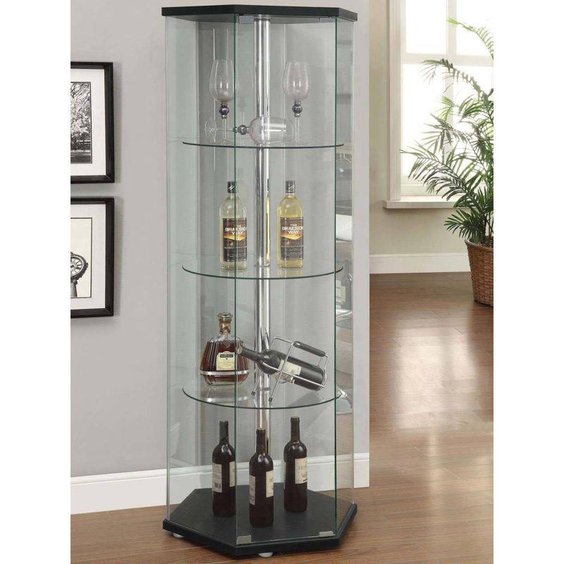 Coaster Zahavah Modern 4 Shelf Hexagon Shaped Glass Curio Cabinet Black/Clear