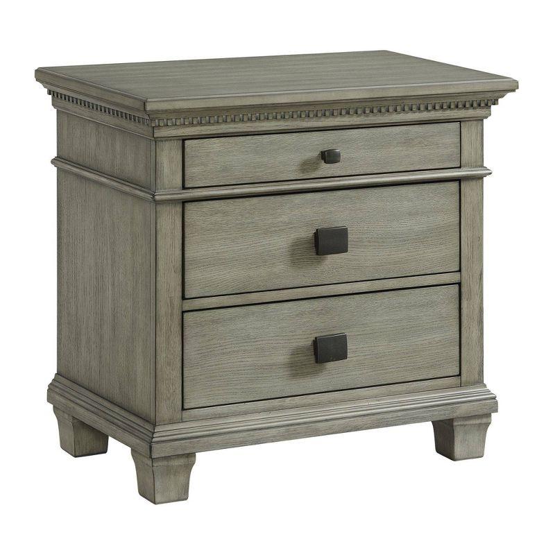 Gray 3-Drawer Nightstand with USB and Dark Knobs