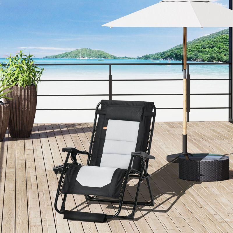 Outsunny Foldable Outdoor Lounge Chair with Removable Footrest, Oversized Padded Zero Gravity Lounge Chair for Camping, Lawn, Garden, Pool, Black