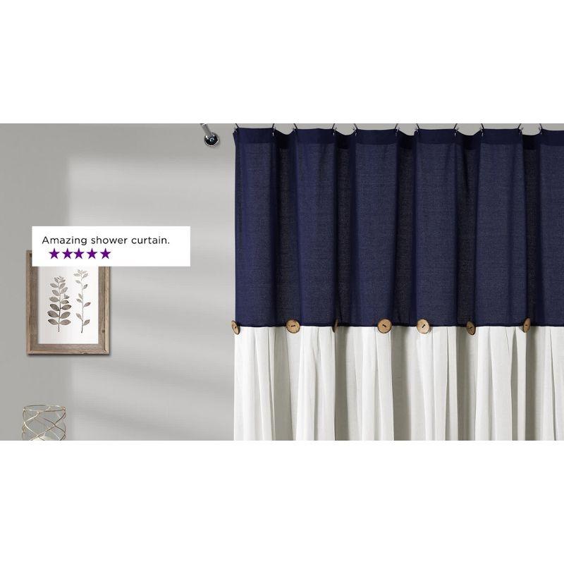 Beige and White Linen Button Shower Curtain with Liner