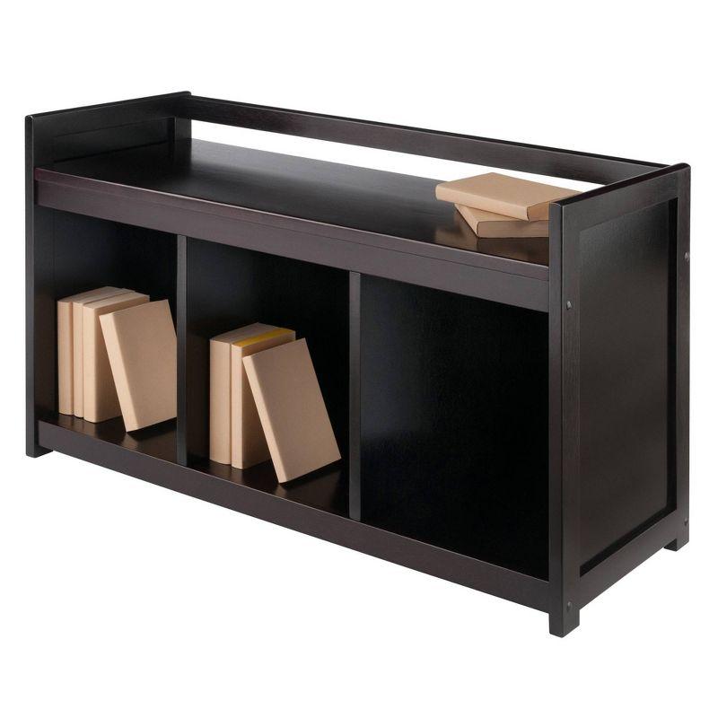 Addison Storage Bench with 3 Section - Dark Espresso - Winsome: Entryway Organizer, Bedroom Faux Leather Ottoman