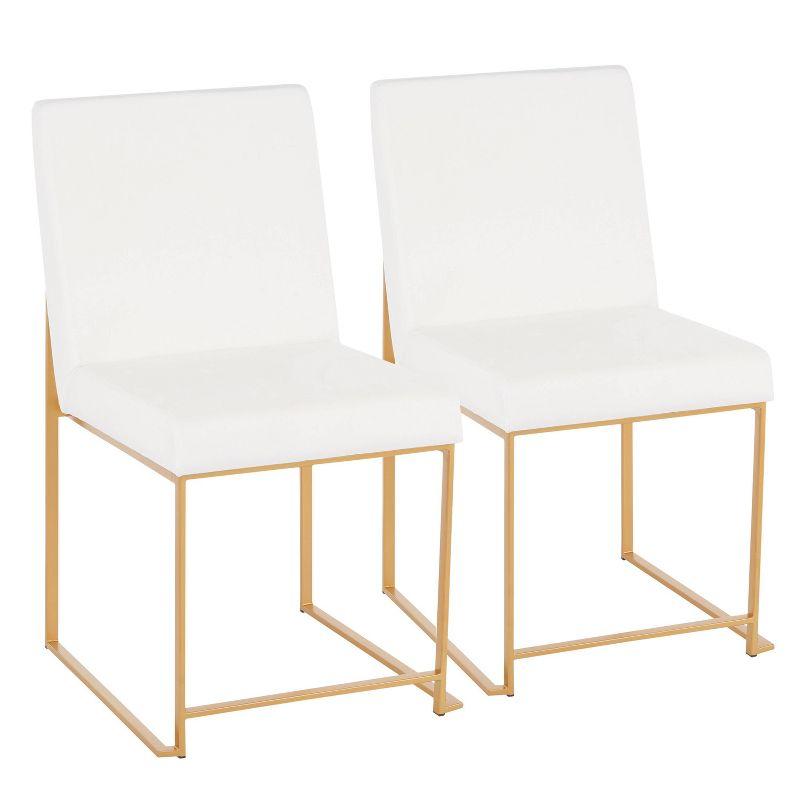 Set of 2 White Velvet and Gold Metal High Back Dining Chairs