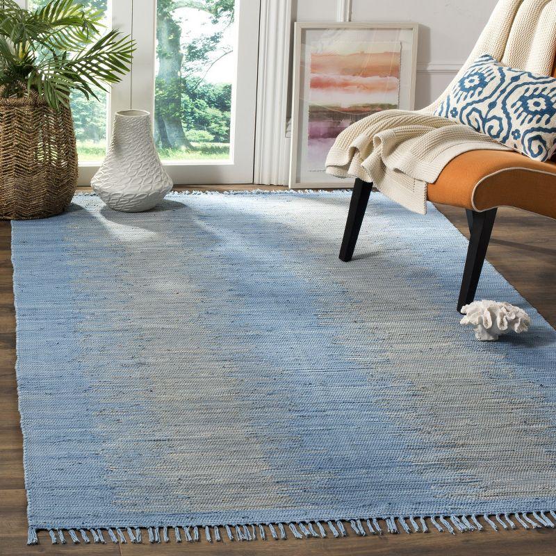 Coastal Breeze Light Blue Hand-Woven Cotton Abstract Rug 6' x 9'