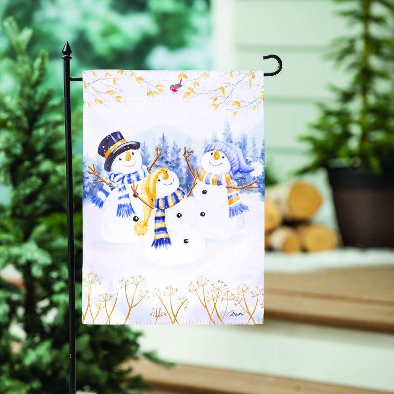 Evergreen Happy Snowmen Trio Suede Garden Flag 12 x 18 Inches Indoor Outdoor Decor