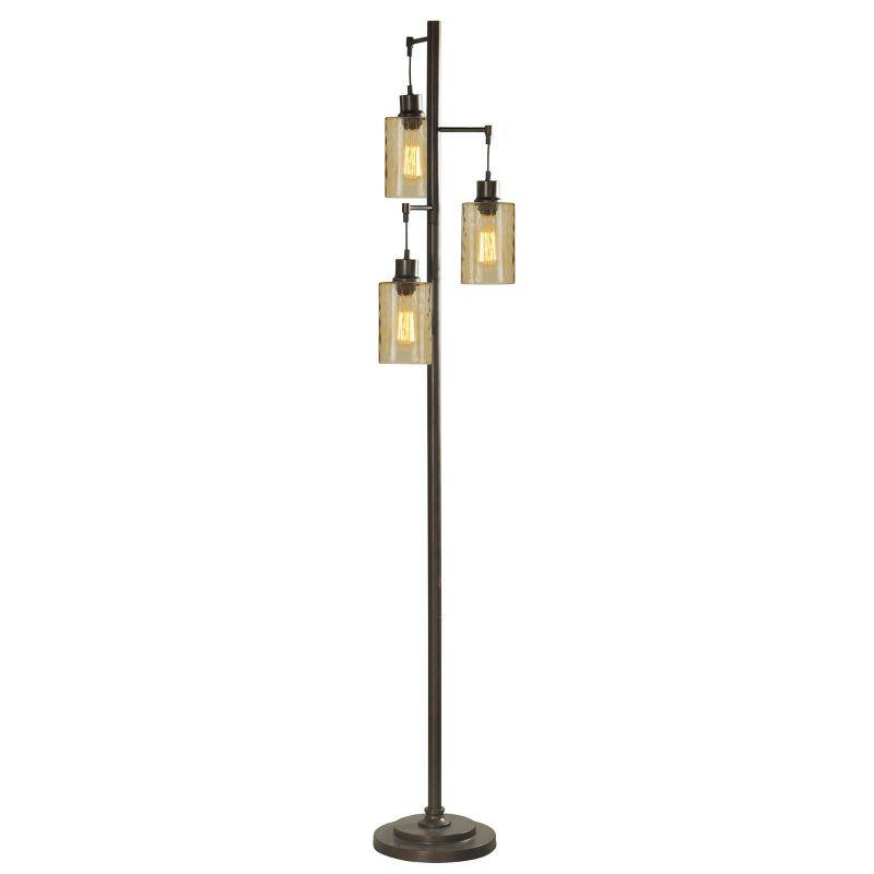 StyleCraft 3 Head Bronze Floor Lamp with Dimpled Glass Shades: Adjustable, UL Listed, Steel Body