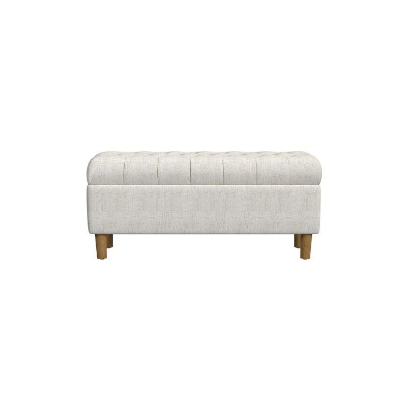 Button Tufted Storage Bench with Cone Wood Legs - HomePop