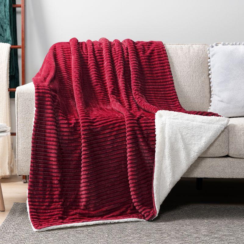 PAVILIA Soft Thick Fleece Flannel Ribbed Striped Throw Blanket, Luxury Fuzzy Plush Warm Cozy for Sofa Couch Bed