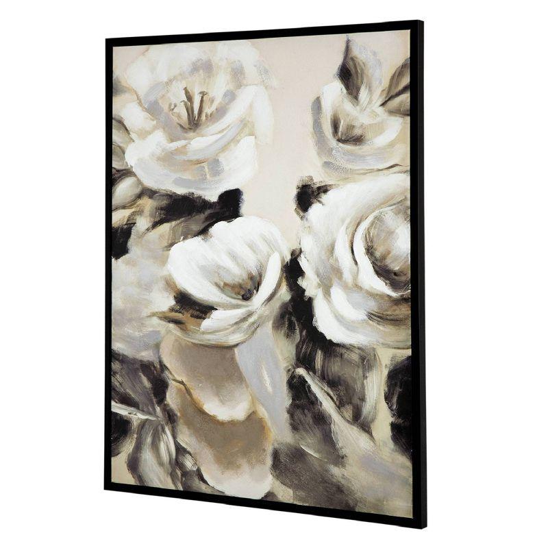 A&B Home 35.5"x47" Jardin De Fleurs Hand Painted Framed Wall Art Canvas Cream/Gray/Black: Botanical Art Deco Style