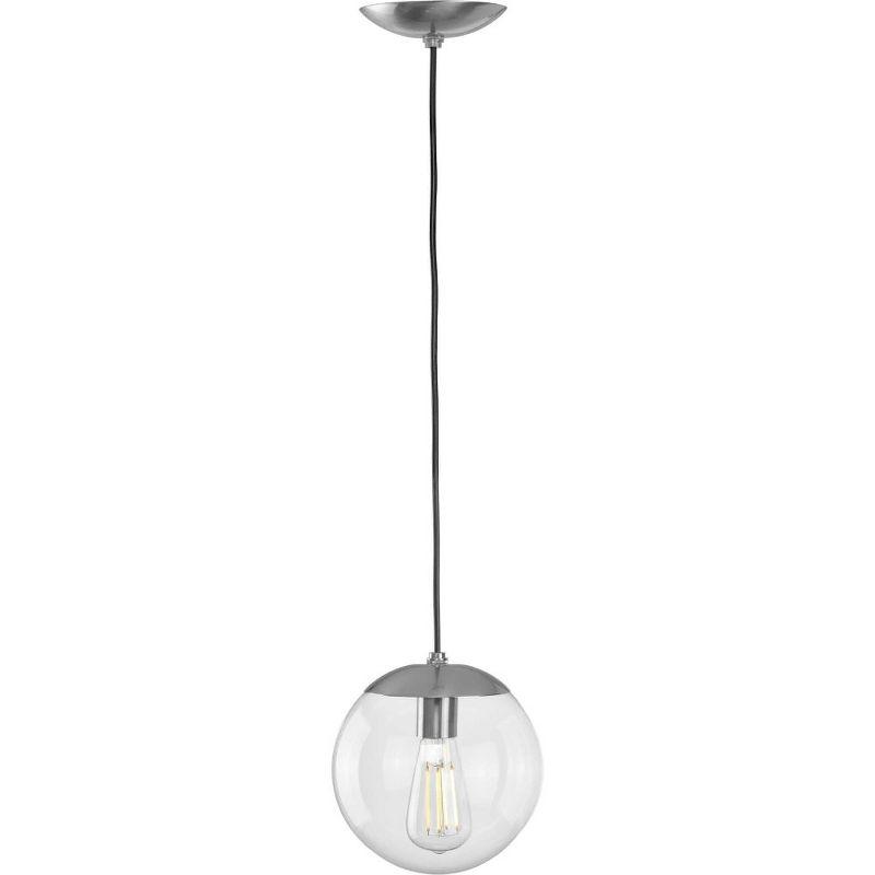 Progress Lighting Atwell 1-Light Glass Globe Pendant, Brushed Nickel, Clear Glass Shade