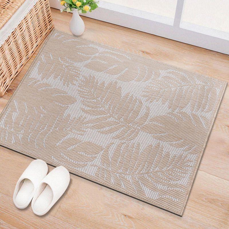 World Rug Gallery Floral Leaves Textured Flat Weave Indoor/Outdoor Area Rug - NATURAL 2'x3'