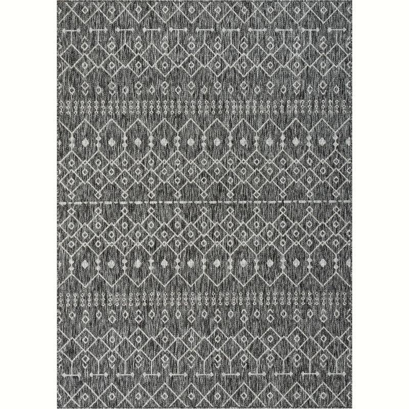 Nors Dark Grey Indoor/Outdoor Flat-Weave Pile Nordic Lattice Pattern Area Rug (6'7" x 9'3")