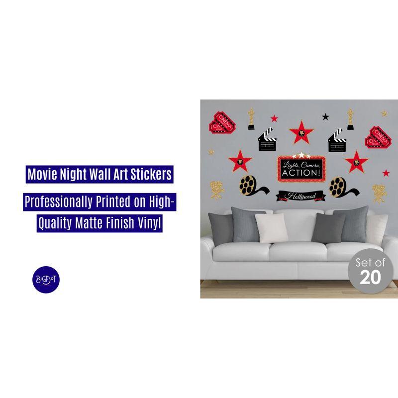 Big Dot of Happiness Red Carpet Hollywood - Peel and Stick Movie Theater Decor Vinyl Wall Art Stickers - Wall Decals - Set of 20