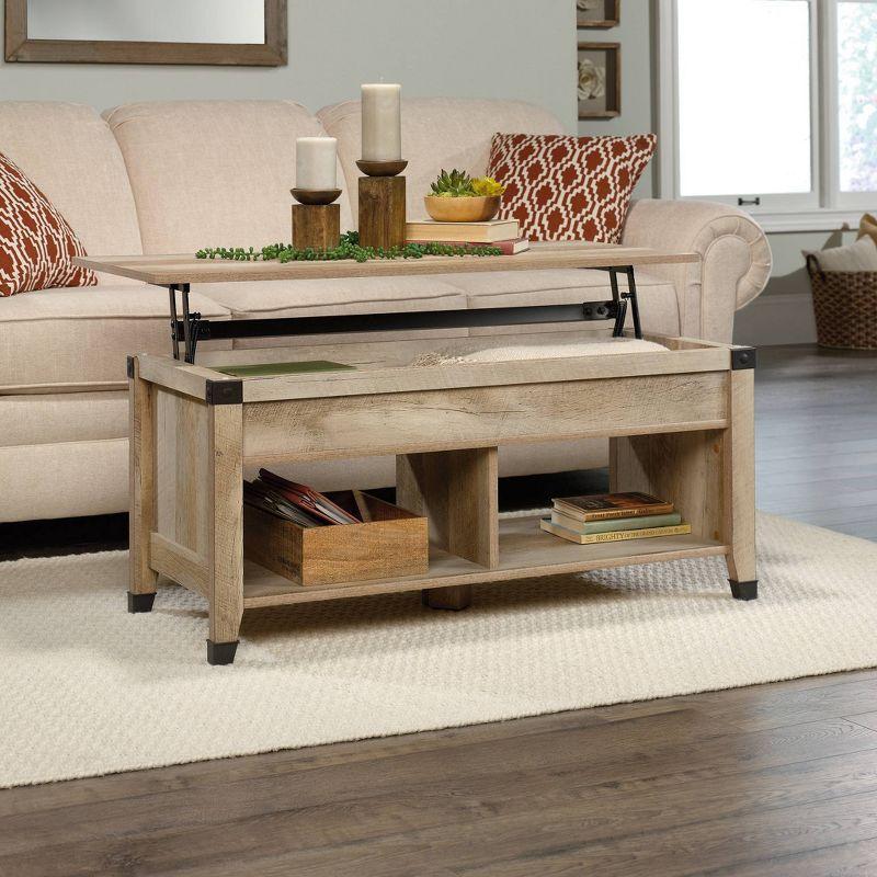 Sauder Carson Forge Lift Top Coffee Table Lintel Oak: Traditional Style, Particle Board, Paper Veneer, 5 Year Warranty