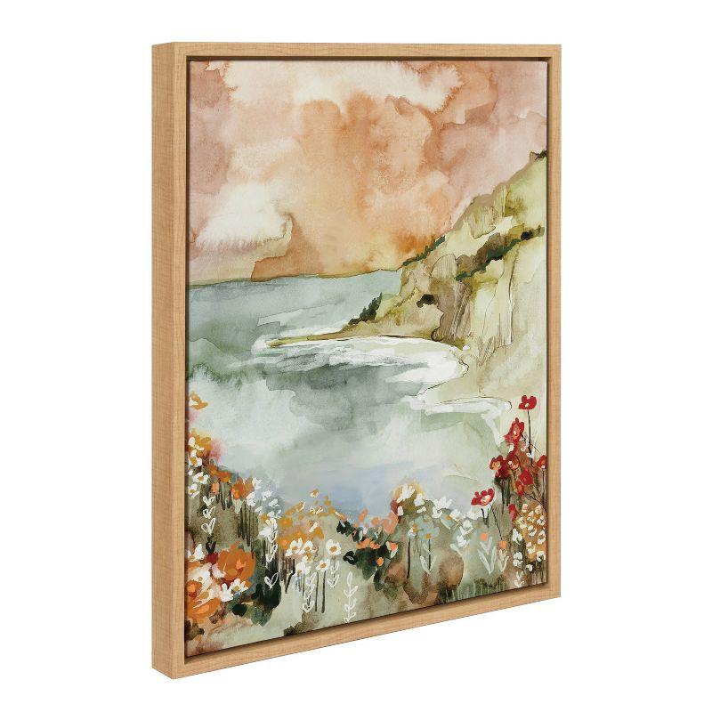 Natural Watercolor Landscape Canvas Art with Wood Frame