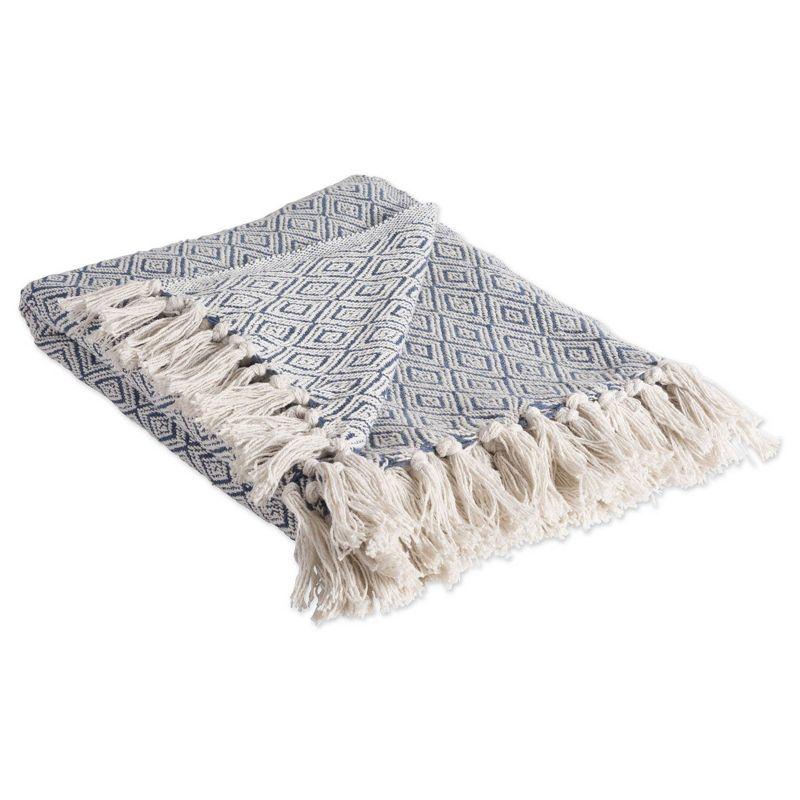 French Blue Diamond Pattern Cotton Throw Blanket