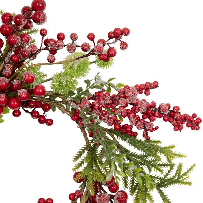 Artificial Frosted Red Berry and Pine Christmas Wreath 16-Inch Unlit