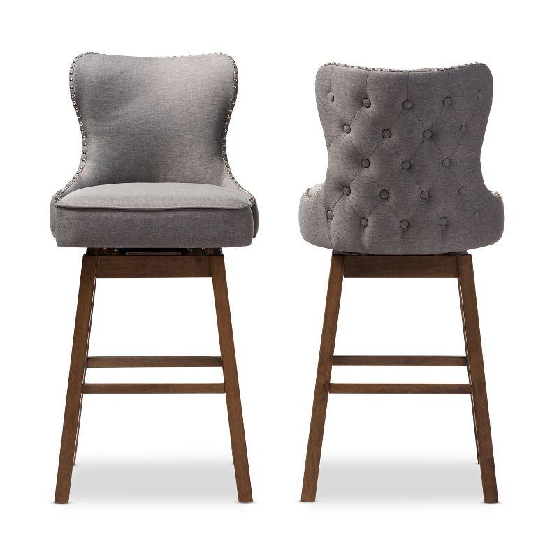 Gray Walnut Upholstered Swivel Bar Stools Set of 2