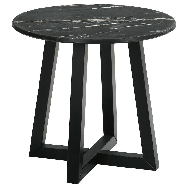 Skylark Round Black Faux Marble and Wood End Table