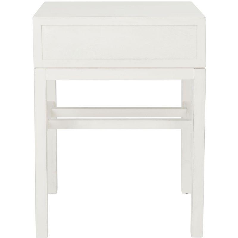 Chevron-Inspired Distressed White Wood & Metal Accent Table with Storage