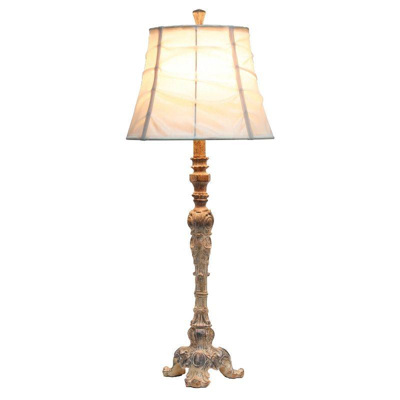 Antique Style Buffet Table Lamp with Ruched Shade Cream - Elegant Designs: Resin Base, Silk Shade, UL Listed