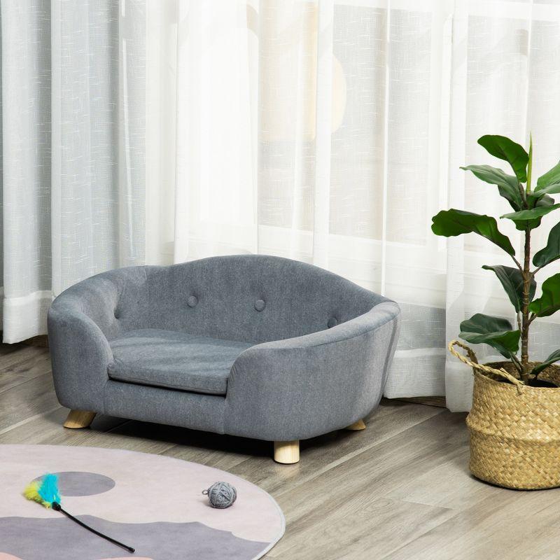 PawHut Dog Cat Couch, Pet Sofa Bed for Miniature Dogs with Washable and Removable Cushion, Waterproof Cover, Gray