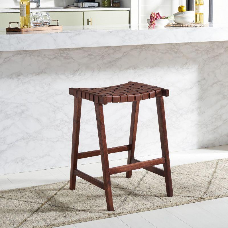 Abreu Rectangle Counter Stool - Cognac/Walnut - Safavieh