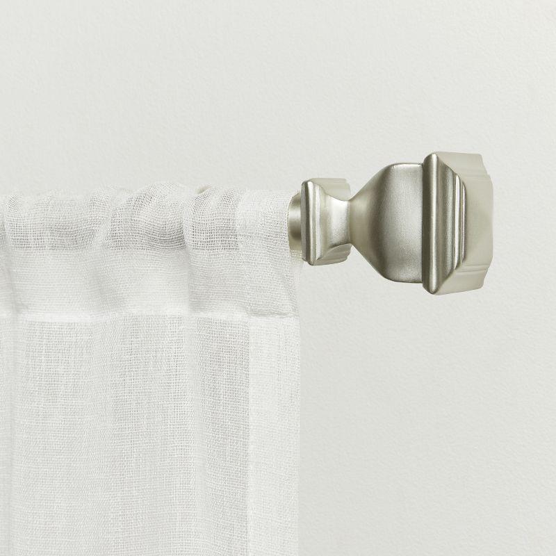 Matte Silver Adjustable Curtain Rod with Square Finials