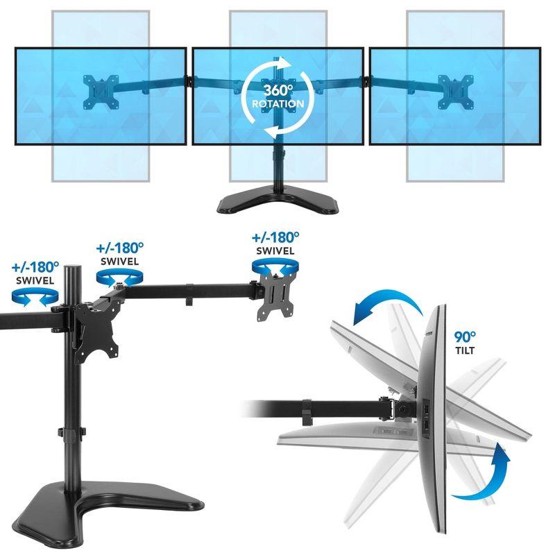 Mount-It Triple Monitor Stand | Freestanding Computer Desk Mount Fits Up to 32 in. Monitors | Black