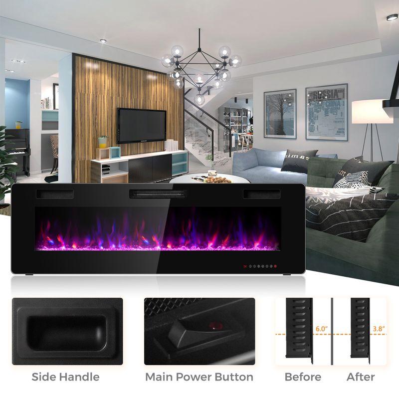Tangkula 60" Recessed Electric Fireplace 750W/1500W heater in Wall Remote Control w/Timer Available Flame Color