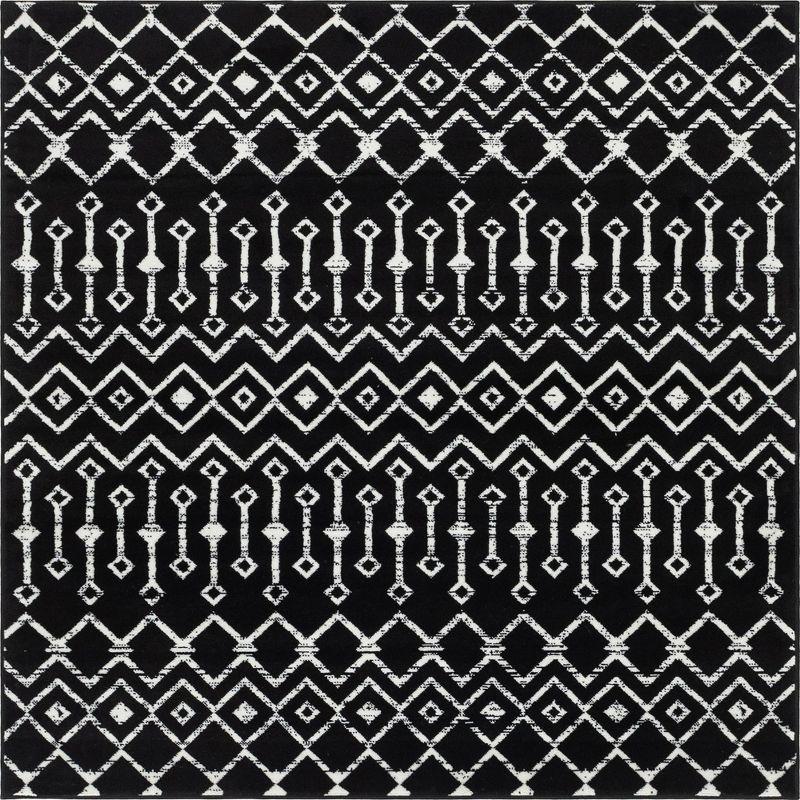 Unique Loom 6' 0 x 6' 0 Square Moroccan Trellis Black Area Rug