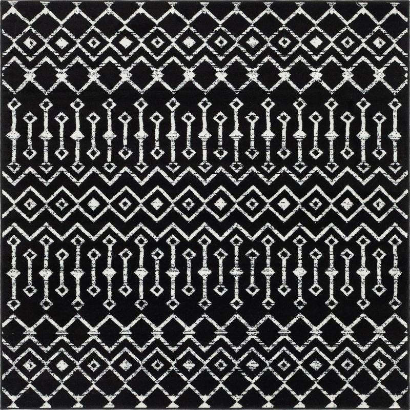 Black and Ivory Square Synthetic Trellis Rug