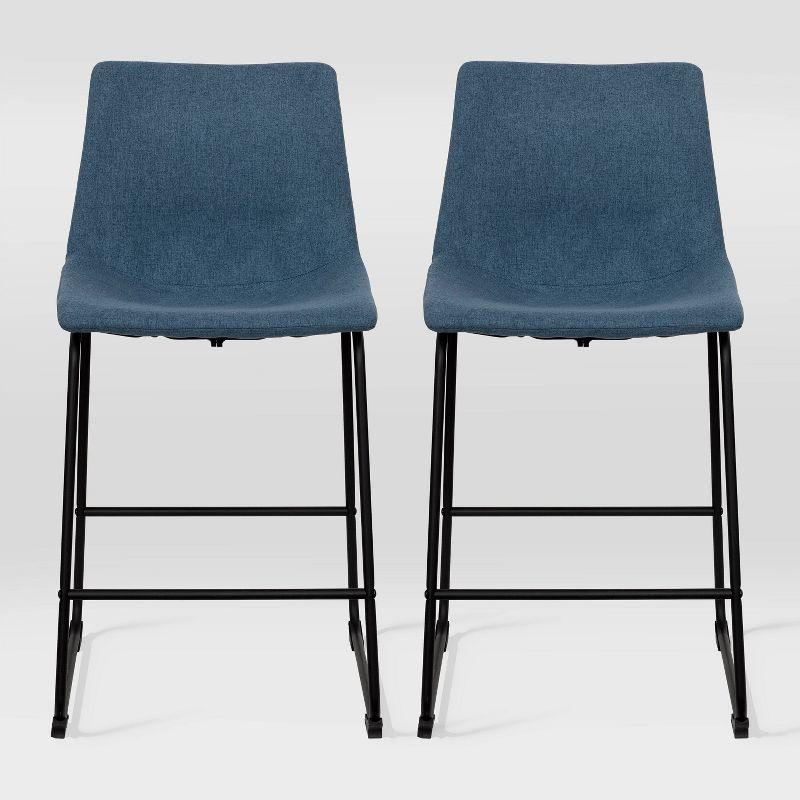 Set of 2 Asahi Upholstered Counter Height Barstool Blue - CorLiving: Padded, Modern Design, 265lb Capacity