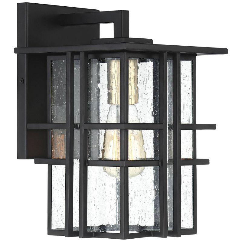 Arley Black Geometric Frame Outdoor Wall Light with Seeded Glass