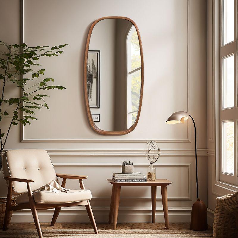 LuxenHome Natural Rubberwood Frame Rounded Rectangle Wall Mirror Brown