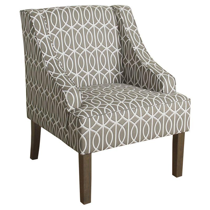 Brindle Gray Stripe Classic Swoop Accent Chair with Wood Legs