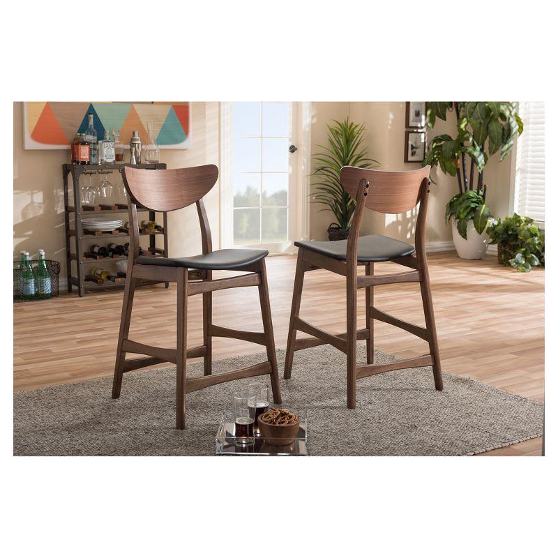 24" Latina Mid - Century Modern Faux Leather Upholstered Wood Finishing Counter Height Barstool Black - Baxton Studio